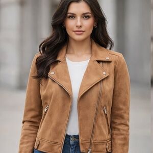 LOFT Faux Suede Moto Jacket - Camel Brown